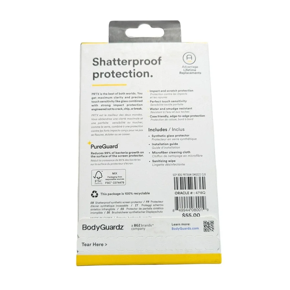 Z5N BodyGuardz PRTX CLR Synthetic‎ Glass Screen Protector for Samsung Galaxy S22